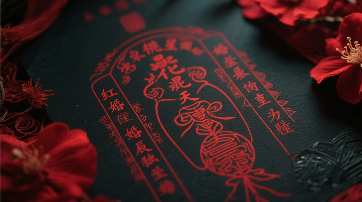 桃花、红鸾、孤辰等神煞象征图腾围绕男女，暗示命理中吉凶星