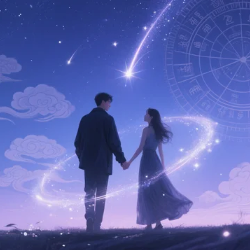 Romantic night scene with a couple under the stars, symbolizing destined love